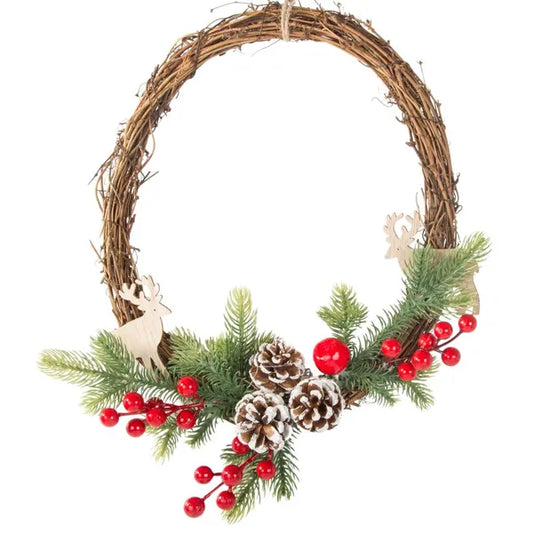 Karácsonyi koszorú tobozokkal 30×25 cm – ajtó, fal és asztal dekoráció