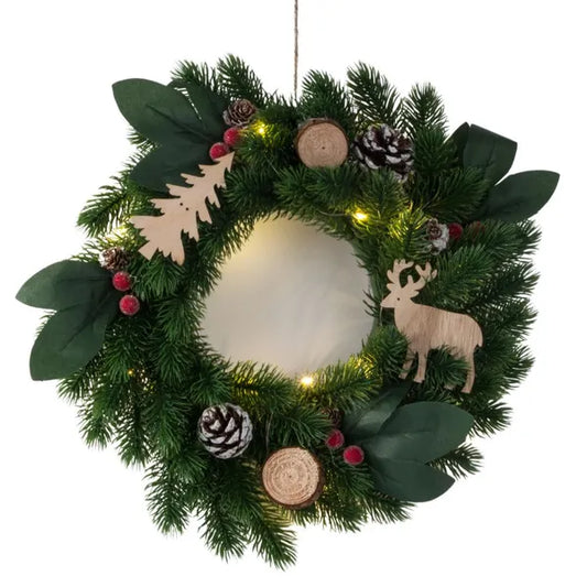 LED karácsonyi ajtó koszorú, 20 cm, elemes, kültéri-beltéri