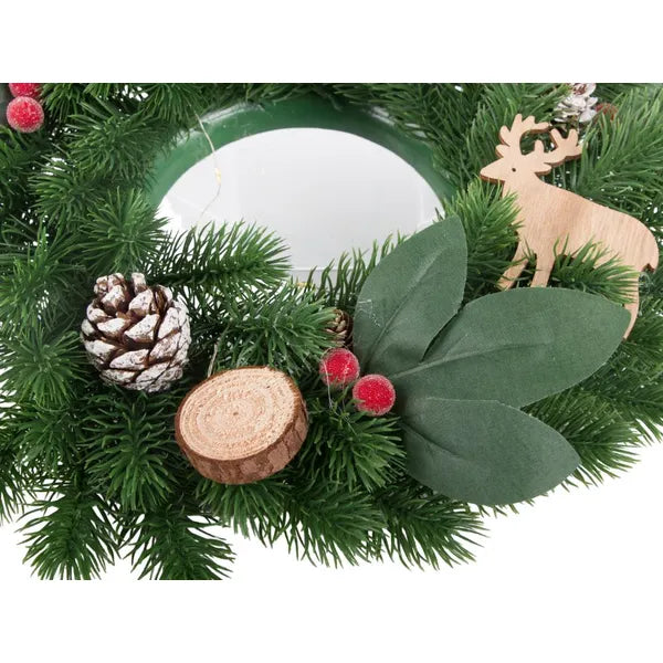 LED karácsonyi ajtó koszorú, 20 cm, elemes, kültéri-beltéri