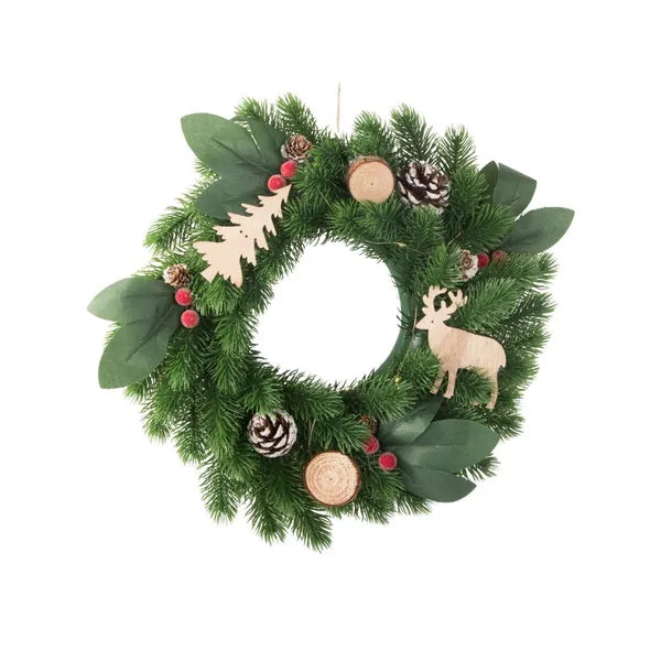 LED karácsonyi ajtó koszorú, 20 cm, elemes, kültéri-beltéri