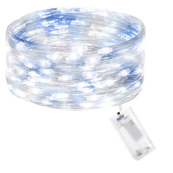 LED mikro fényfüzér, 20 db, hideg fehér+kék, 1,9 m, elemes