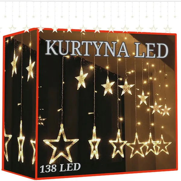 Csillagos LED fényfüggöny 138 meleg fehér LED, IP44 beltéri-kültéri, 2,7 m