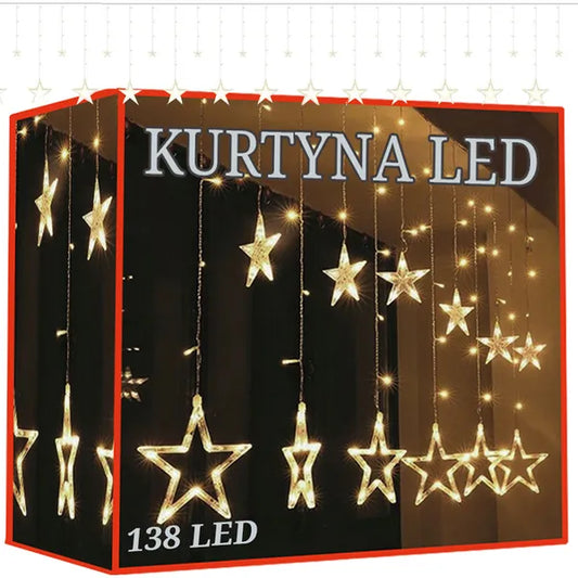 Csillagos LED fényfüggöny 138 meleg fehér LED, IP44 beltéri-kültéri, 2,7 m