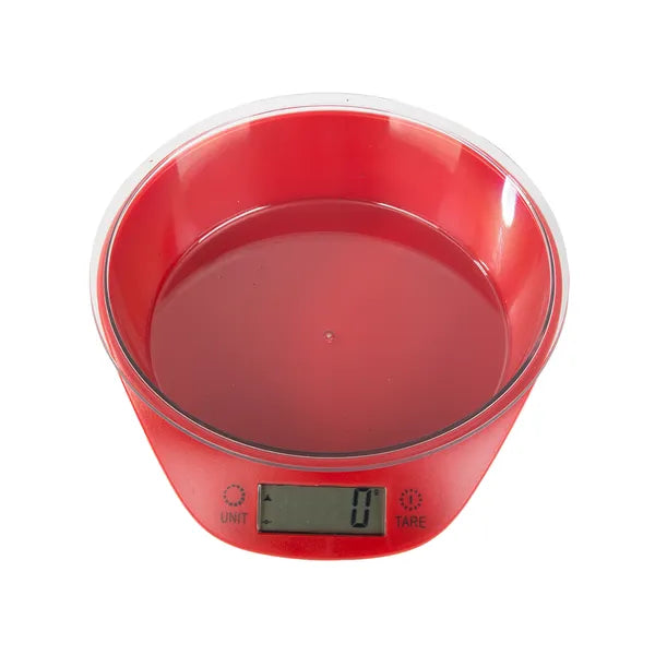 Digitális konyhai mérleg levehető 0,8 l tállal, 5 kg/1 g, LCD, fehér-piros