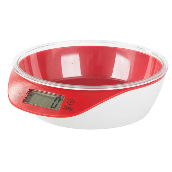 Digitális konyhai mérleg levehető 0,8 l tállal, 5 kg/1 g, LCD, fehér-piros
