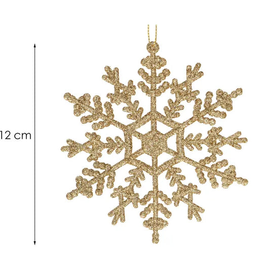 Karácsonyi csillogó hópehely dísz, 12 cm, arany, 3 db