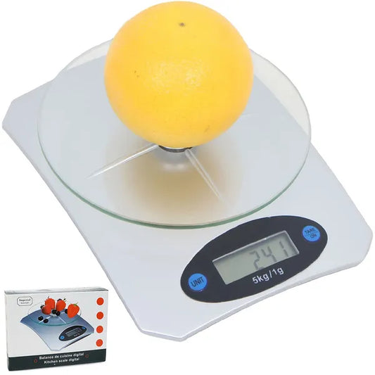 Elektronikus konyhai mérleg, LCD kijelző, edzett üveg, 5kg/1g pontosság