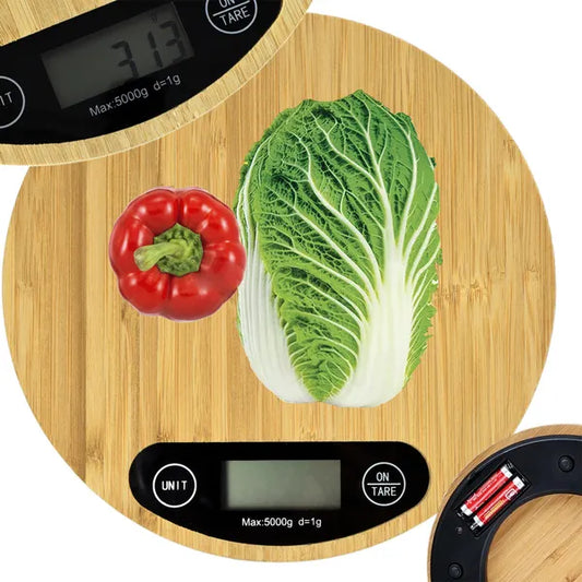 Bambusz digitális konyhai mérleg LCD kijelzővel 5 kg/1 g