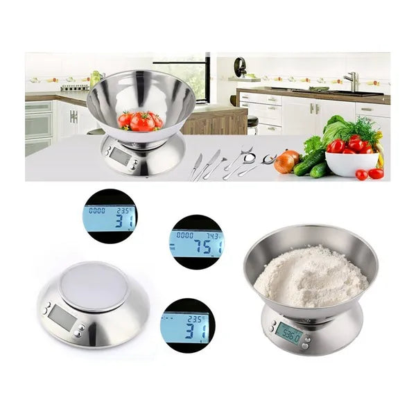 Ezüst digitális konyhai mérleg 5kg lcd tállal