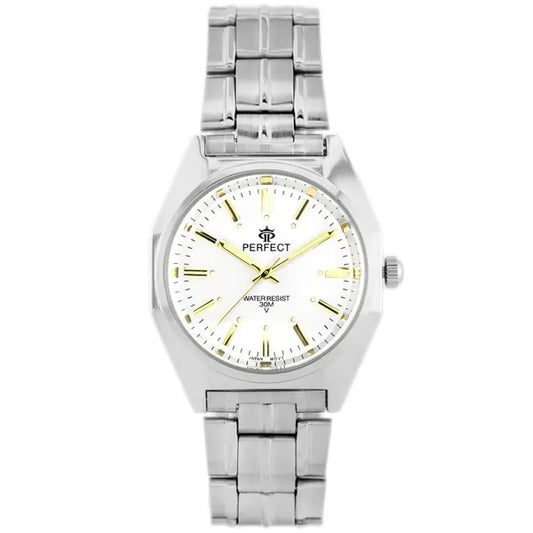 Perfect P186 férfi karóra, rozsdamentes ezüst szíj, fehér számlap, 43 mm