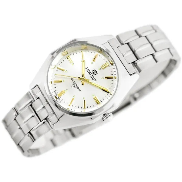 Perfect P186 férfi karóra, rozsdamentes ezüst szíj, fehér számlap, 43 mm