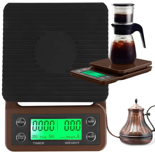 Digitális kávé mérleg stopperrel, LCD, 0,1 g pontosság, 5 kg