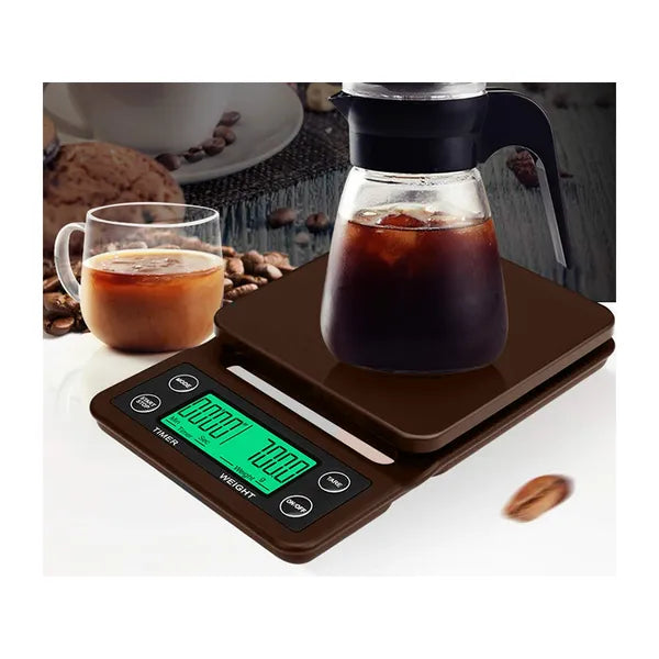 Digitális kávé mérleg stopperrel, LCD, 0,1 g pontosság, 5 kg