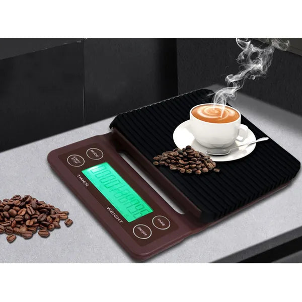 Digitális kávé mérleg stopperrel, LCD, 0,1 g pontosság, 5 kg