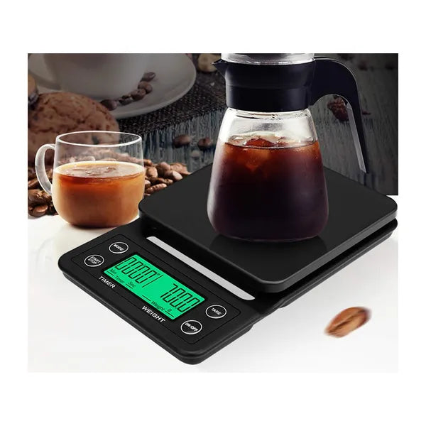 Kávé- és konyhai digitális mérleg 5 kg/0,1 g LCD stopperrel, TARE
