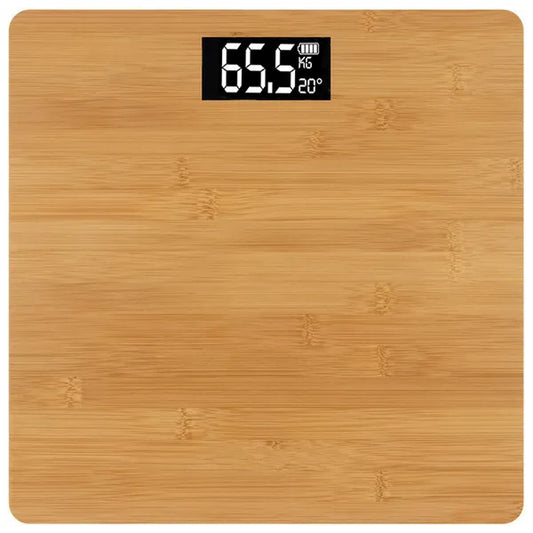 Bambusz digitális személymérleg LCD kijelzővel, hőmérő, 180 kg