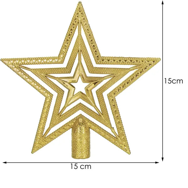 Karácsonyi arany csúcsdísz csillag, PP, 14,5 cm