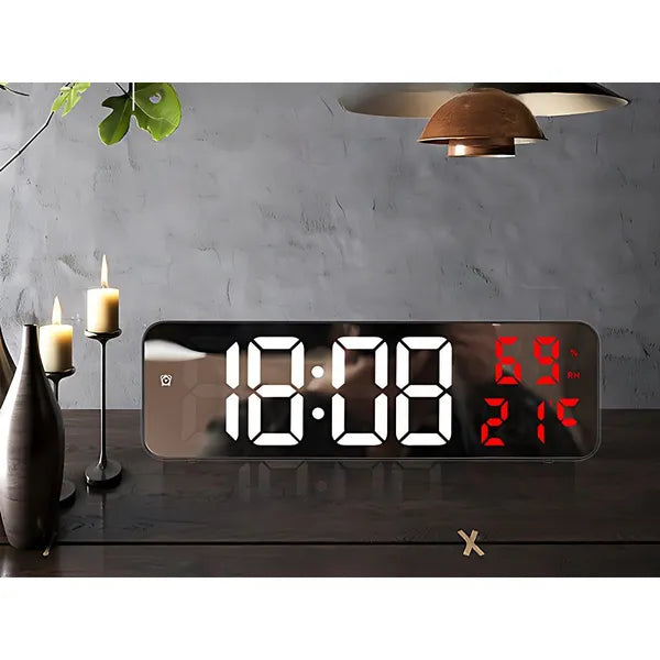 LED digitális ébresztőóra tükörkijelzővel, hő- és páratartalom mérő, USB/AAA