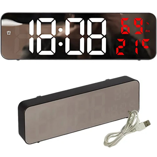 LED digitális ébresztőóra tükörkijelzővel, hő- és páratartalom mérő, USB/AAA