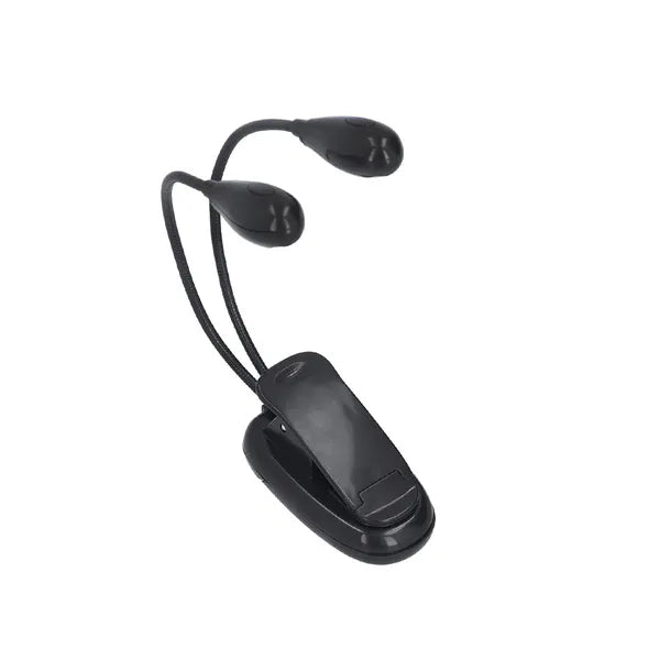 Csiptetős LED asztali lámpa, dupla flexibilis karral, USB/elemes, fekete