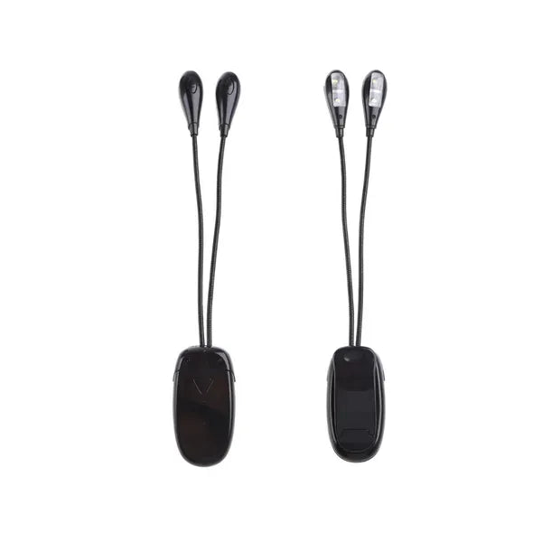 Csiptetős LED asztali lámpa, dupla flexibilis karral, USB/elemes, fekete