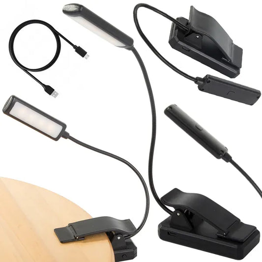 Klipszes USB könyvolvasó lámpa, akkumulátoros, 9 LED, 3 fény mód