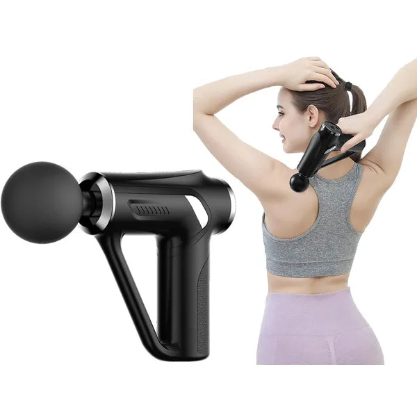 Kézi masszázspisztoly, 30 W, 32 fokozat, 4 cserélhető fej, USB-C, fekete