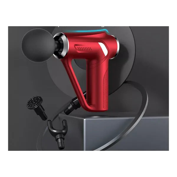 Masszázspisztoly 30 W, 32 fokozat, USB-C, 4 fej, piros
