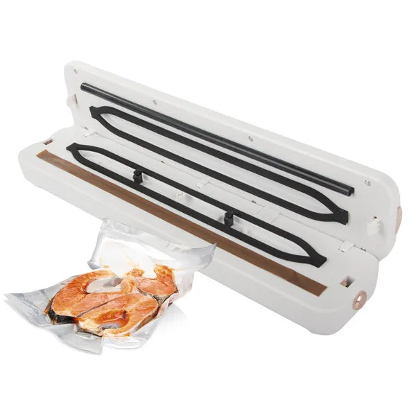 Vákuumfólia hegesztő, USB-s, fehér, 10 tasakkal, 37×8×6 cm, 10 W