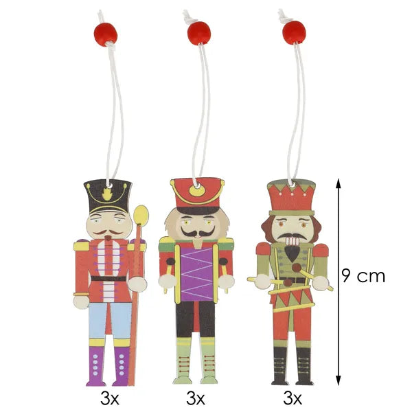 Fa diótörő karácsonyfadísz készlet, 9 db, 9 cm, multiszín