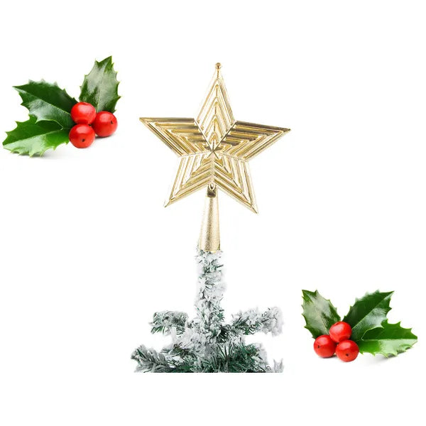 Arany műanyag karácsonyfa csúcsdísz csillag, törhetetlen, 18 cm