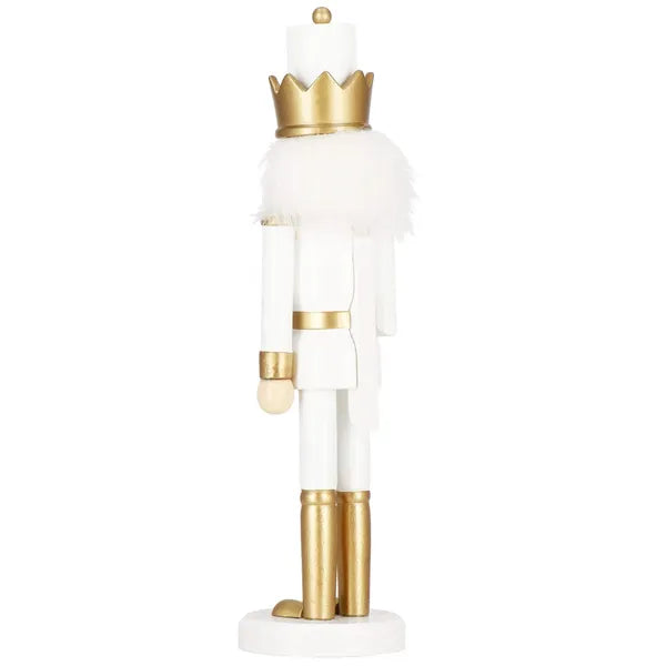 Fa karácsonyi diótörő figura, fehér–arany, 30 cm