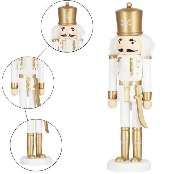 Fa diótörő figura, 30 cm, fehér-arany karácsonyi dekoráció