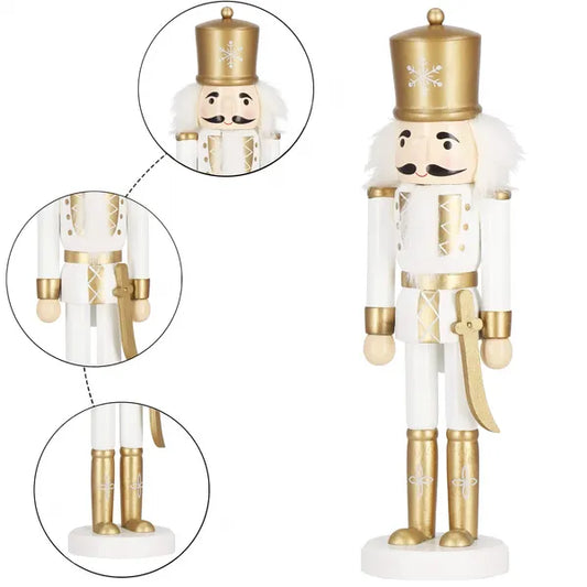 Fa diótörő figura, 30 cm, fehér-arany karácsonyi dekoráció