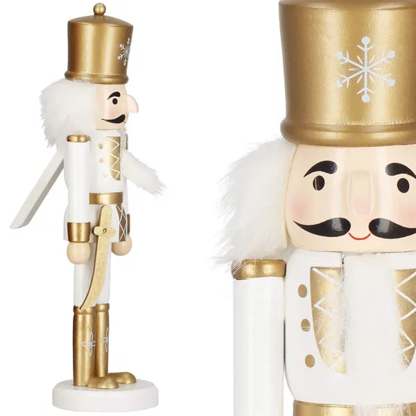 Fa diótörő figura, 30 cm, fehér-arany karácsonyi dekoráció