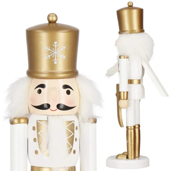 Fa diótörő figura, 30 cm, fehér-arany karácsonyi dekoráció