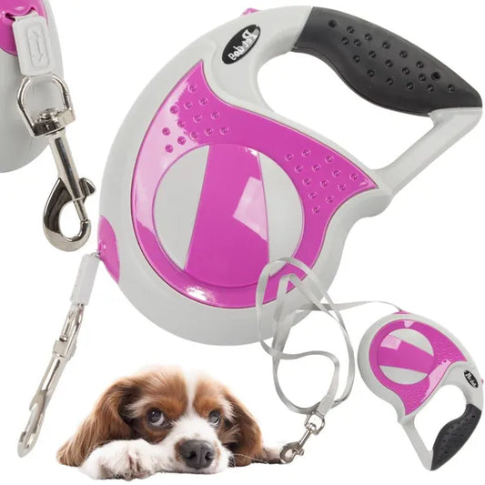 Automata kutyapóráz 5 m, pink, erős szalag 20 kg-ig reteszelővel