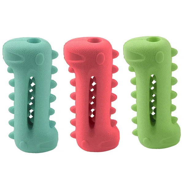 Fogtisztító gumicsont kutyáknak, jutalomfalat-tartóval, 13 cm,kék/rózsaszín/zöld