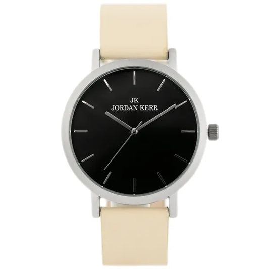 Jordan Kerr férfi karóra, beige bőrszíjjal, fekete számlappal, WR30, Miyota