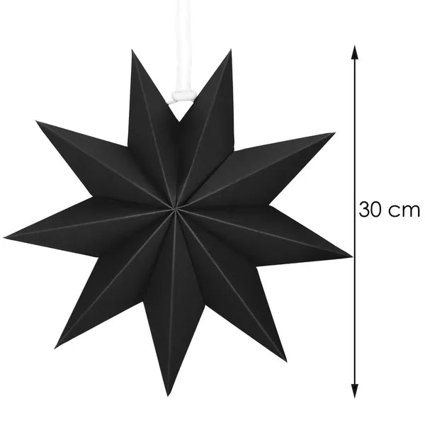 Fekete papír dekorcsillag, 30 cm, összehajtható, 9 ágú