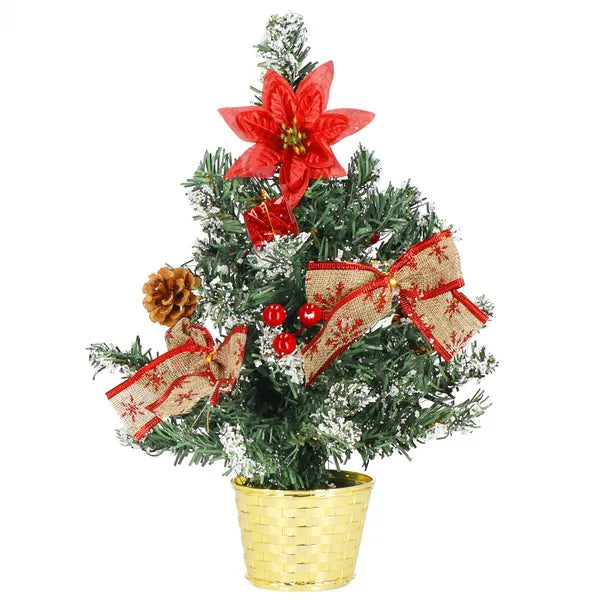 Asztali műfenyő díszcsomaggal, 40 cm, arany cserépben