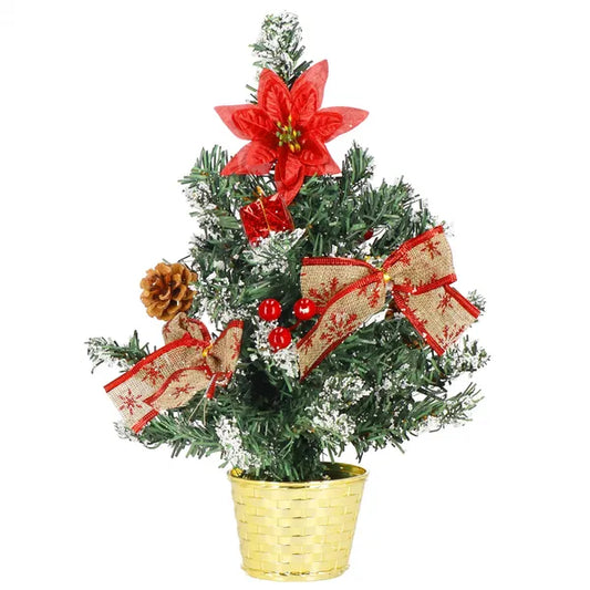 Asztali műfenyő díszcsomaggal, 40 cm, arany cserépben