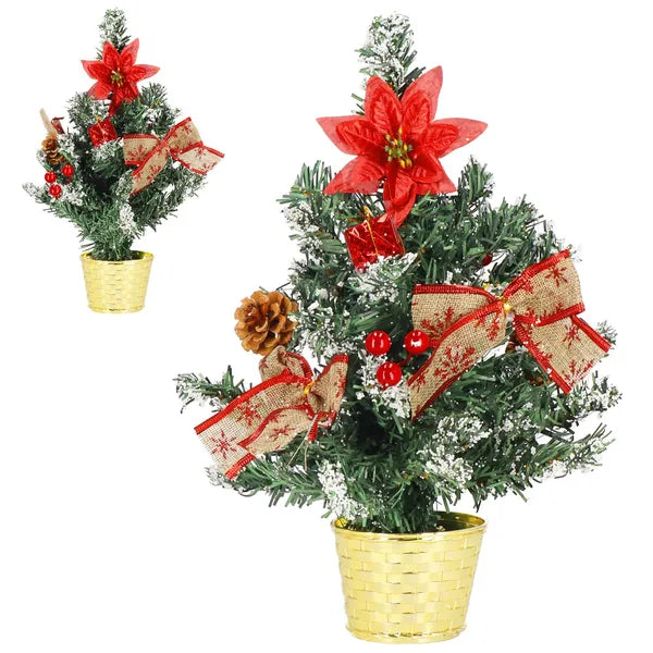 Asztali műfenyő díszcsomaggal, 40 cm, arany cserépben