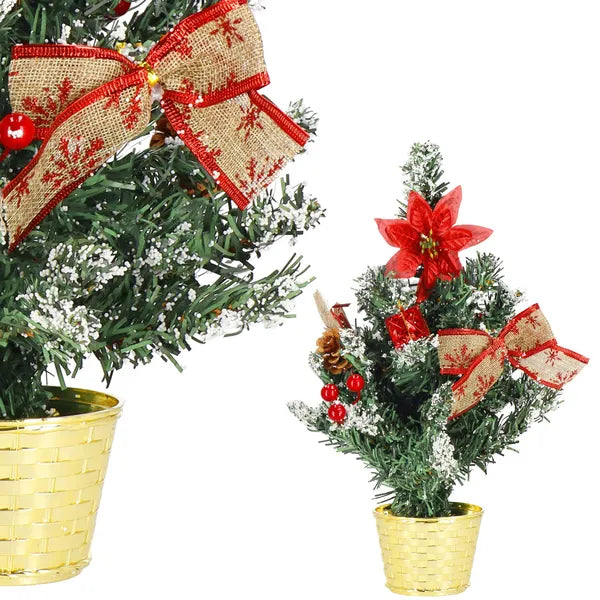 Asztali műfenyő díszcsomaggal, 40 cm, arany cserépben