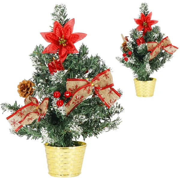 Asztali műfenyő díszcsomaggal, 40 cm, arany cserépben