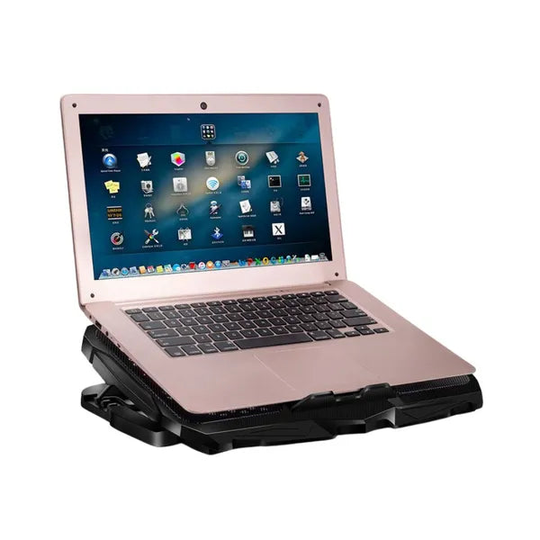 Laptop hűtőpad 4 ventilátorral, piros LED, dönthető, USB hub, 10–17″