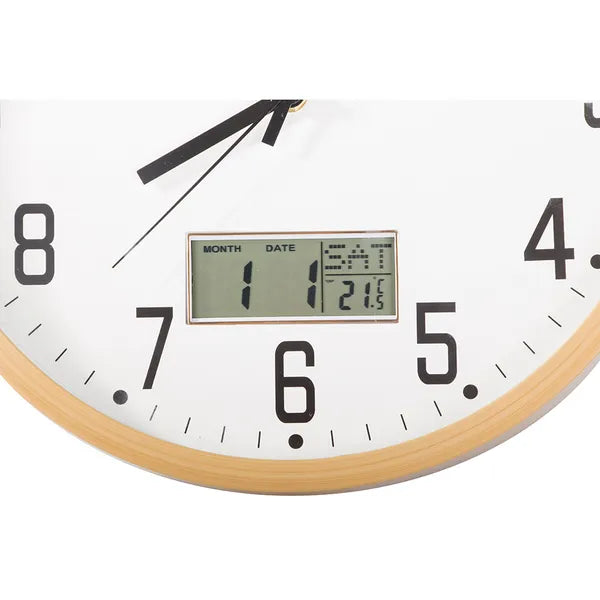 Csendes, nagy 30 cm-es falióra digitális dátum- és hőmérséklet-kijelzővel