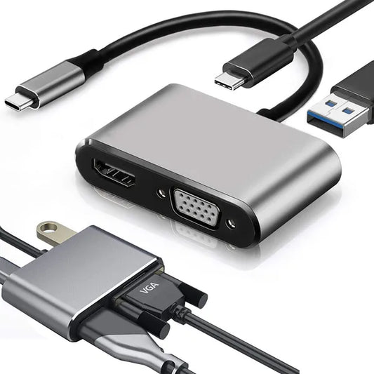 USB-C – HDMI 4K/VGA/USB 3.0 hub, 87 W PD töltő adapter