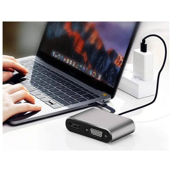 USB-C – HDMI 4K/VGA/USB 3.0 hub, 87 W PD töltő adapter
