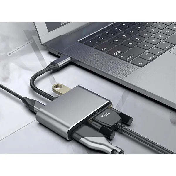 USB-C – HDMI 4K/VGA/USB 3.0 hub, 87 W PD töltő adapter
